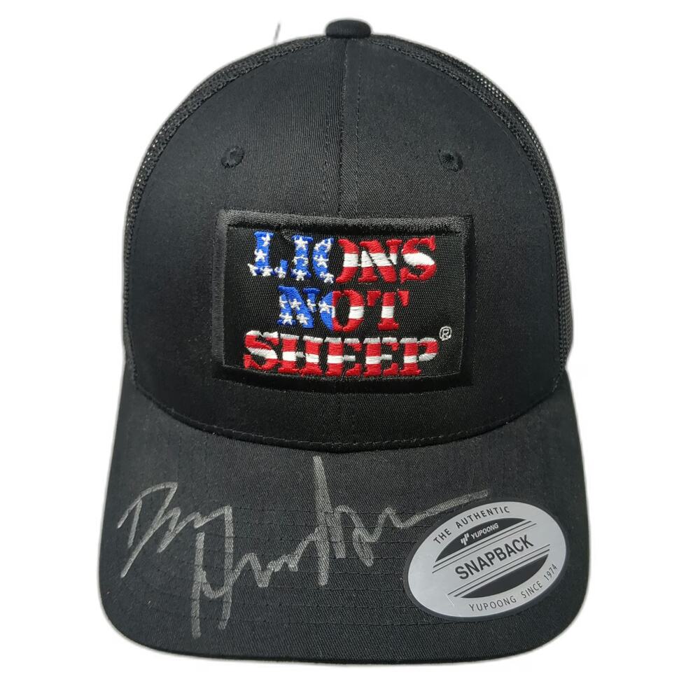 Lions Not Sheep Trucker Hat Black One Size Autographed Hendo US Flag Patch Hat